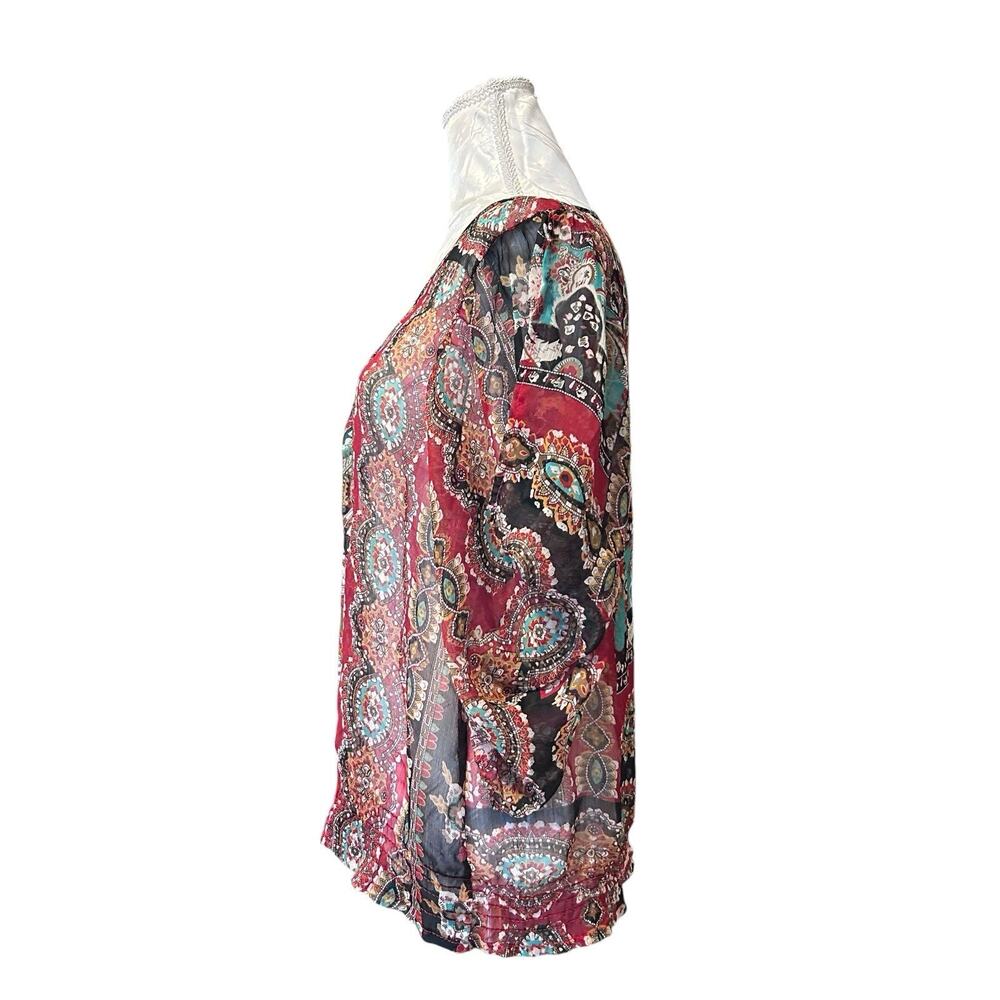 Vintage Y2K Sheer Red Floral Top Large Grunge Fairy - Picture 9 of 12